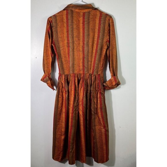 Womens Vintage Kerrybrooke 3/4 Sleeve Orange Brown Dress Button XS - Picture 2 of 8